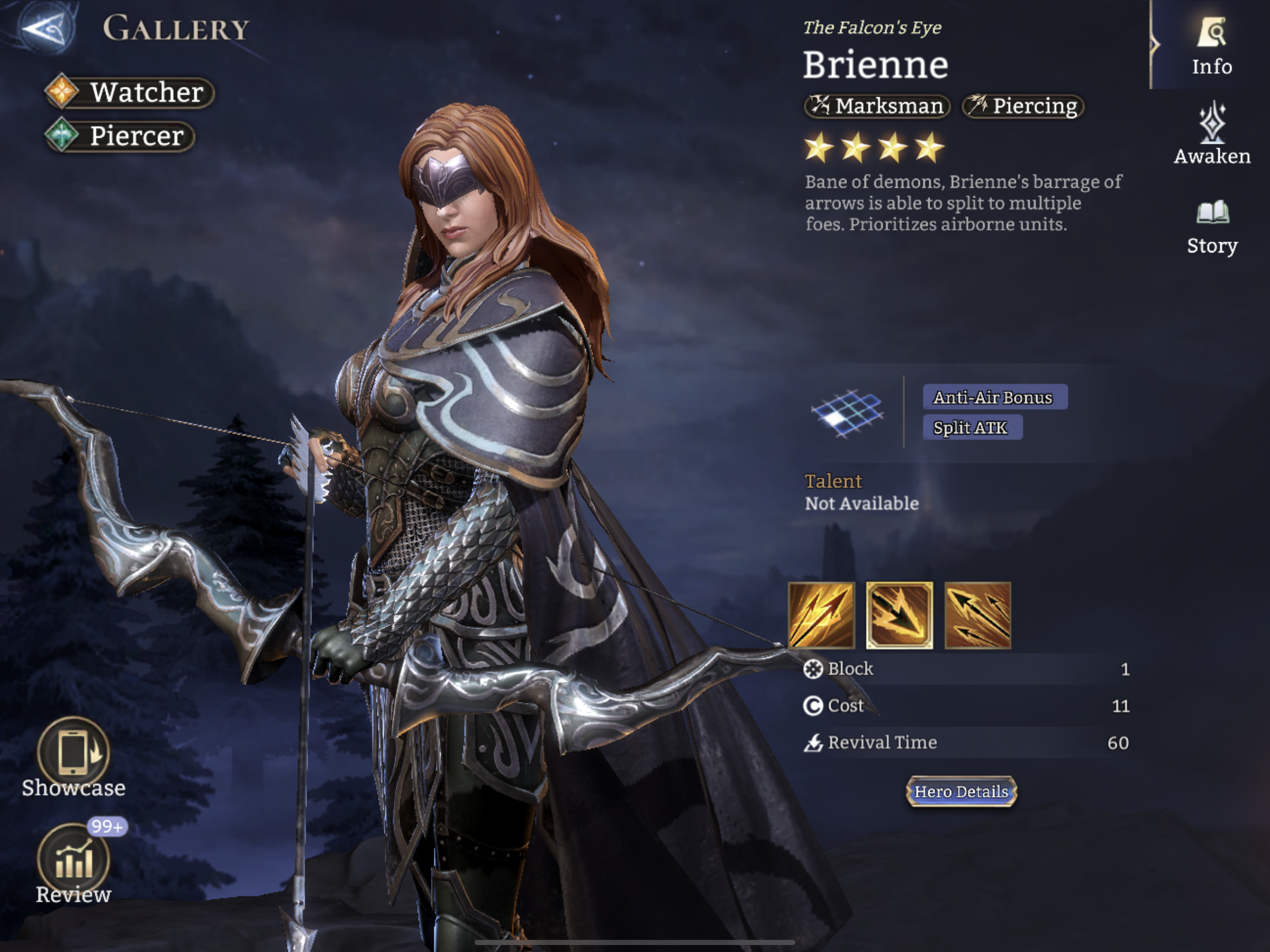 Brienne, Marksmen, Piercing, Watcher, Piercer, Anti-Air Bonus, Split ATK,