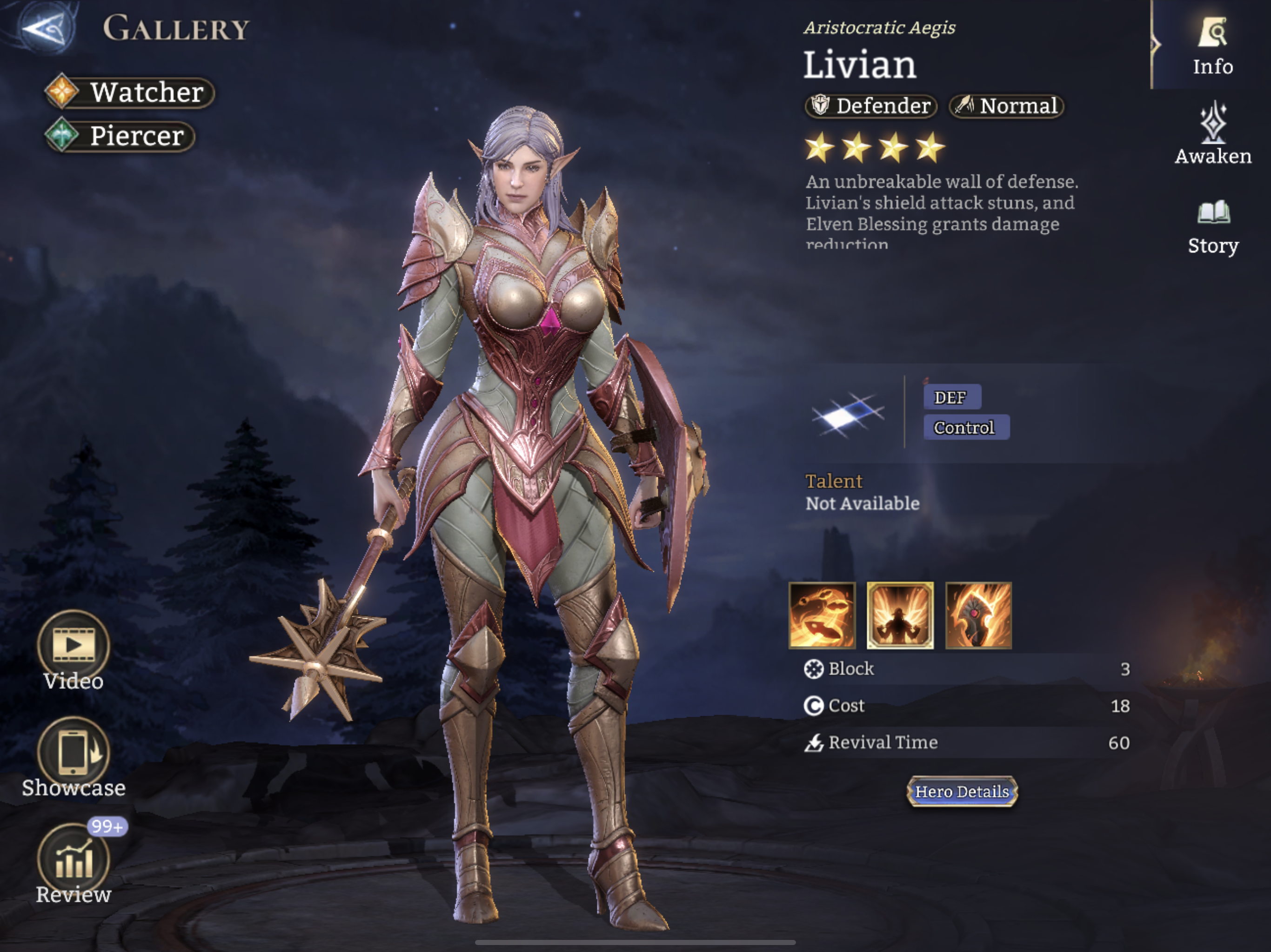 Livian, Defender, Normal, Watcher, Piercer, Def, Control, Stun, Shield Bounce, 