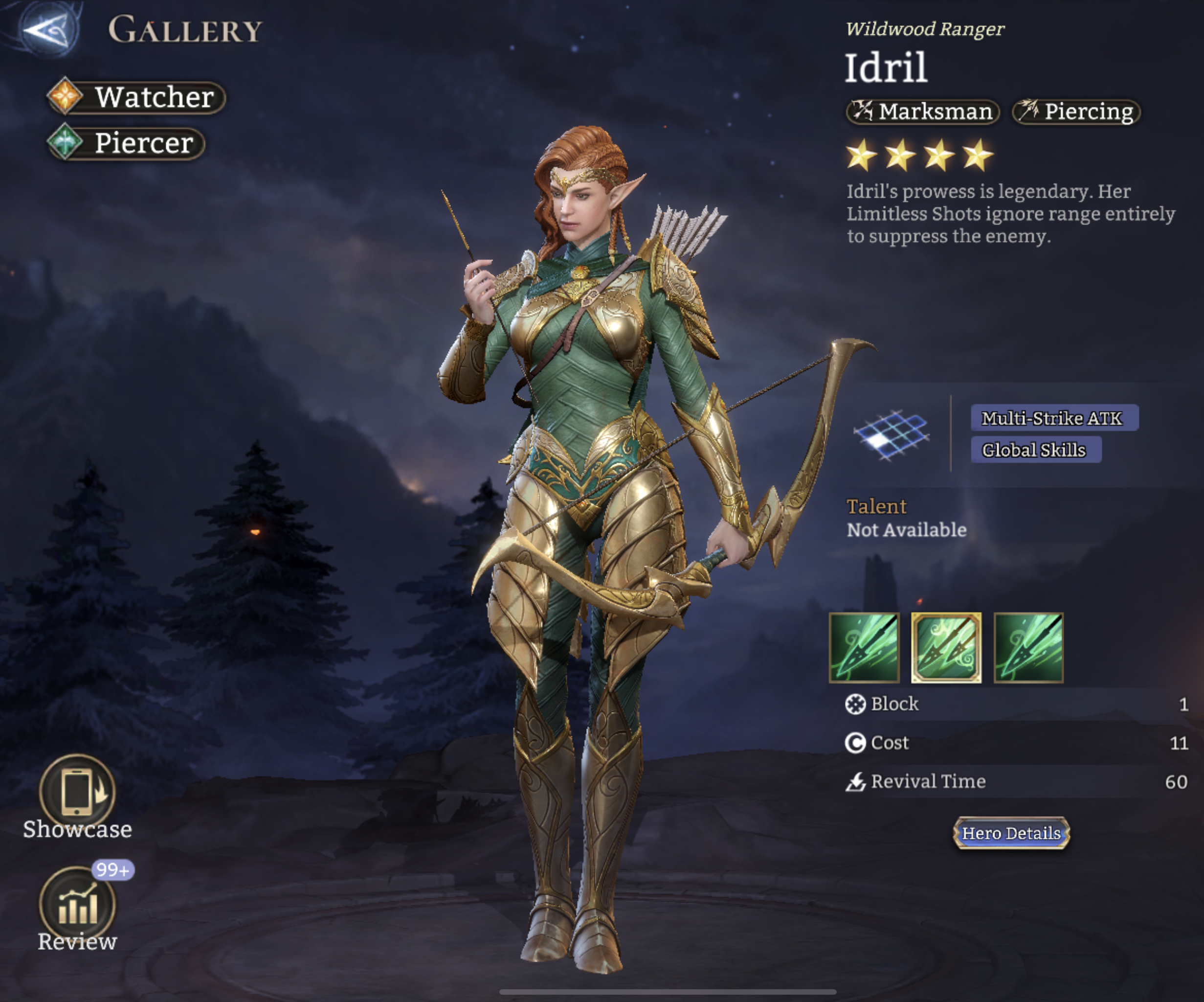 Idril, Marksman, Piercing, Watcher, Piercer, Multi-Strike ATK, Global Skills, Epic,