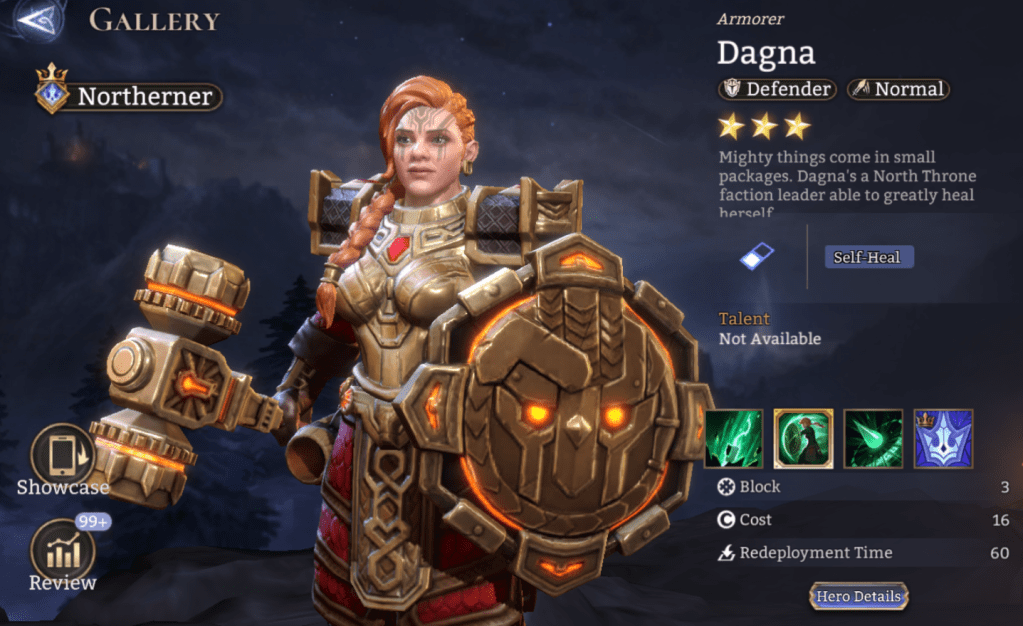 Dagna, Northerner, defender, Normal, P.DMG Reduction, Lord Skill,