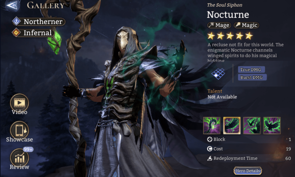 Nocturne, Northerner, Infernal, Mage, Magic, True DMG, Burst DMG, Legendary,