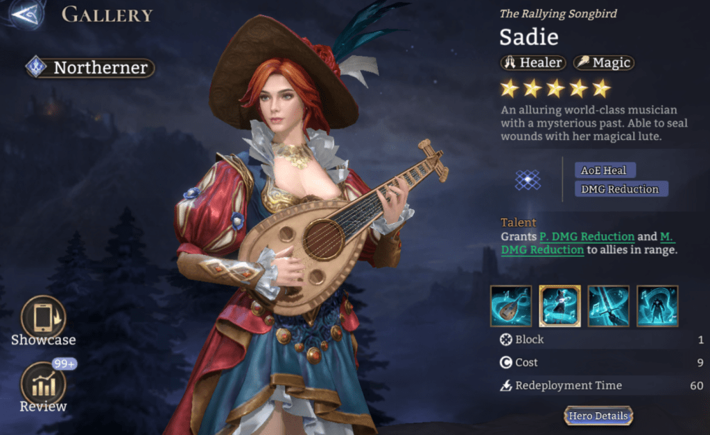 Northerner, Sadie, Healer, Magic, AoE Heal, DMG Reduction, P.DMG reduction, 