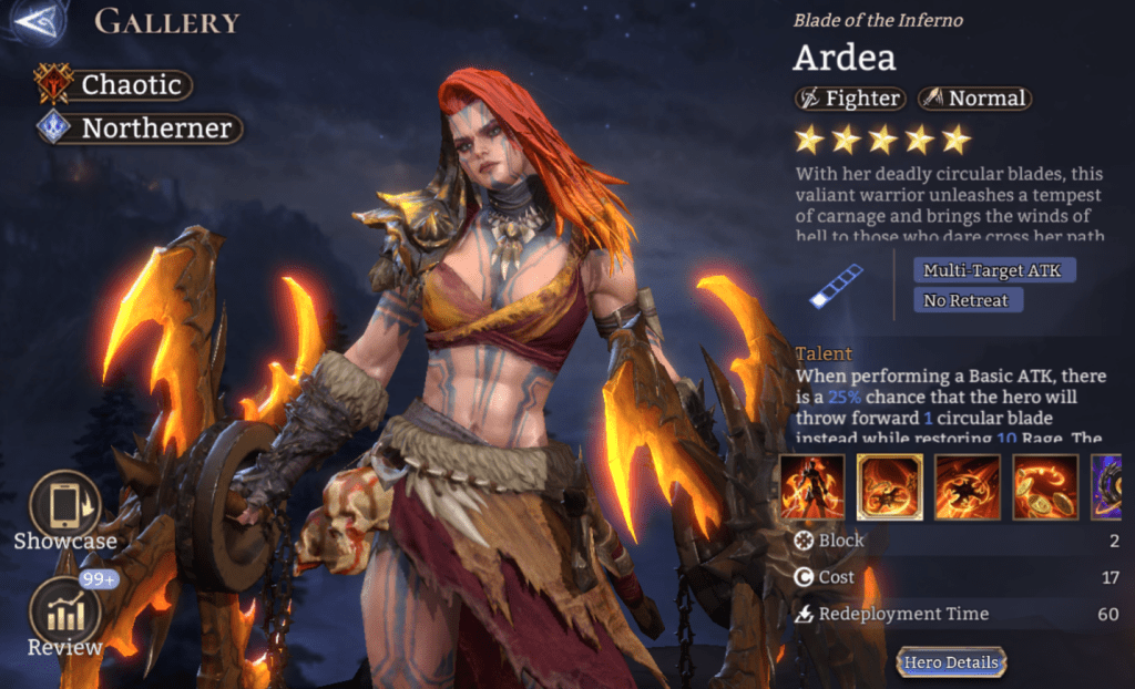 Chaotic, Northerner, Ardea, Fighter, Normal, Multi-Target ATK, No Retreat, Bleed, Legendary, DEF Reduction,