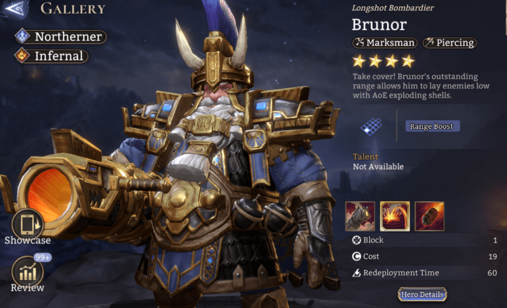 Northerner, Infernal, Brunor, Marksman, Piercing, Range Boost, DEF Reduction, Epic