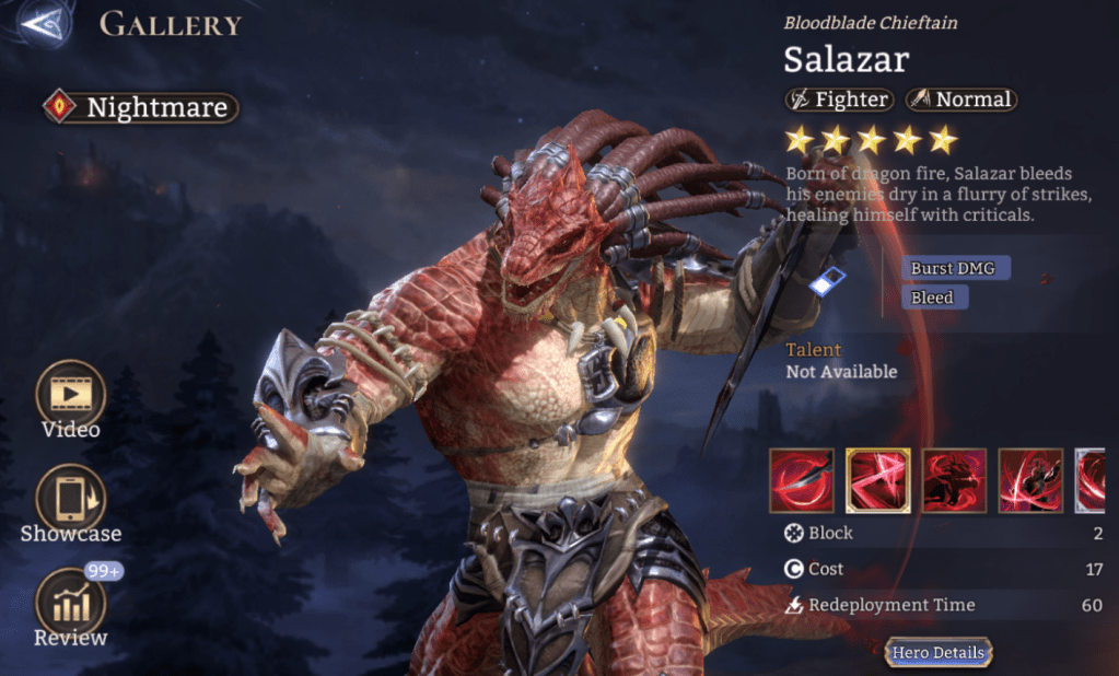 Nightmare, Salazar, Fighter, Normal, Burst DMG, Bleed, Bond Skill, Legendary,