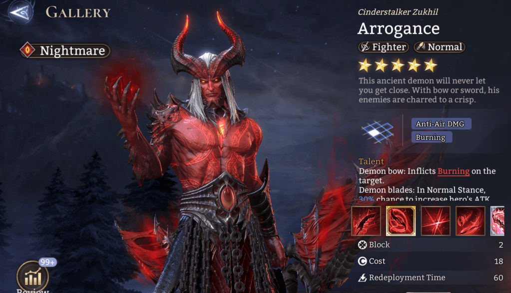 Nightmare, Arrogance, Fighter, Normal, Anti-air DMG, Burning, Legendary, 