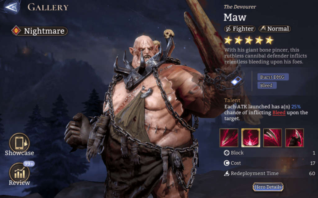 Nightmare, Maw, Fighter, Normal, Burst DMG, Bleed, Legendary