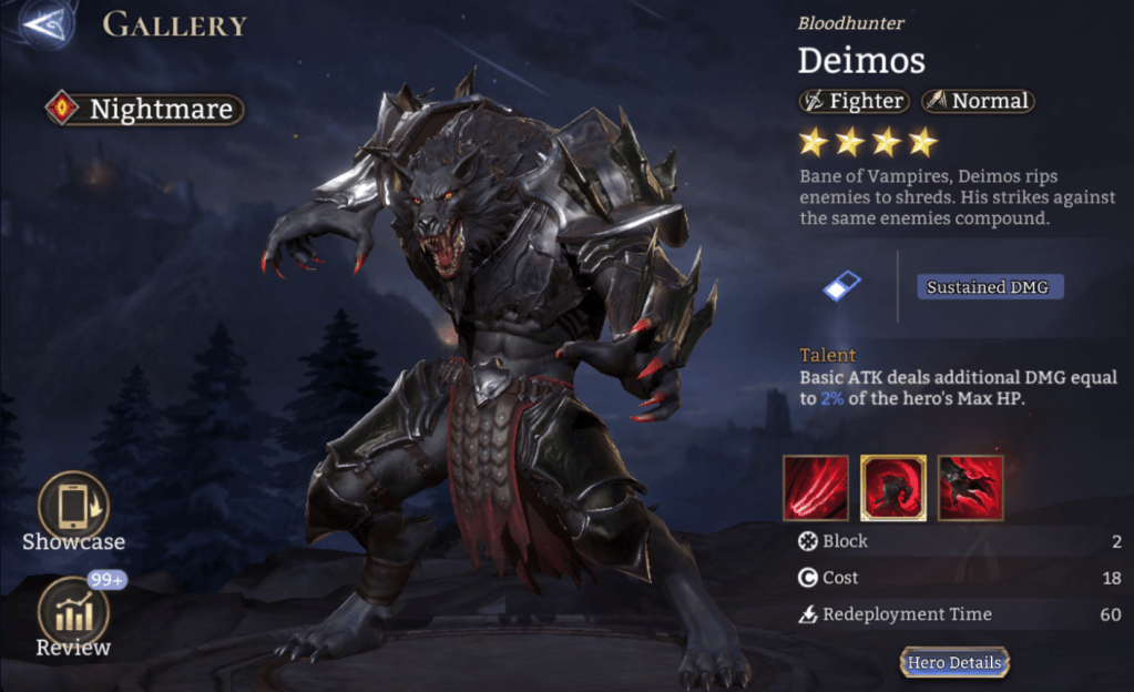 Nightmare, Deimos, Fighter, Normal, Sustained DMG, Epic, 