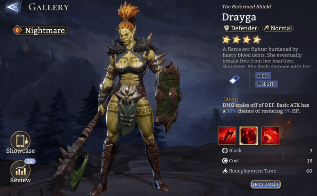 Nightmare, Drayga, Defender, Normal, Def, Debuff, DMG Reduction, Epic, 