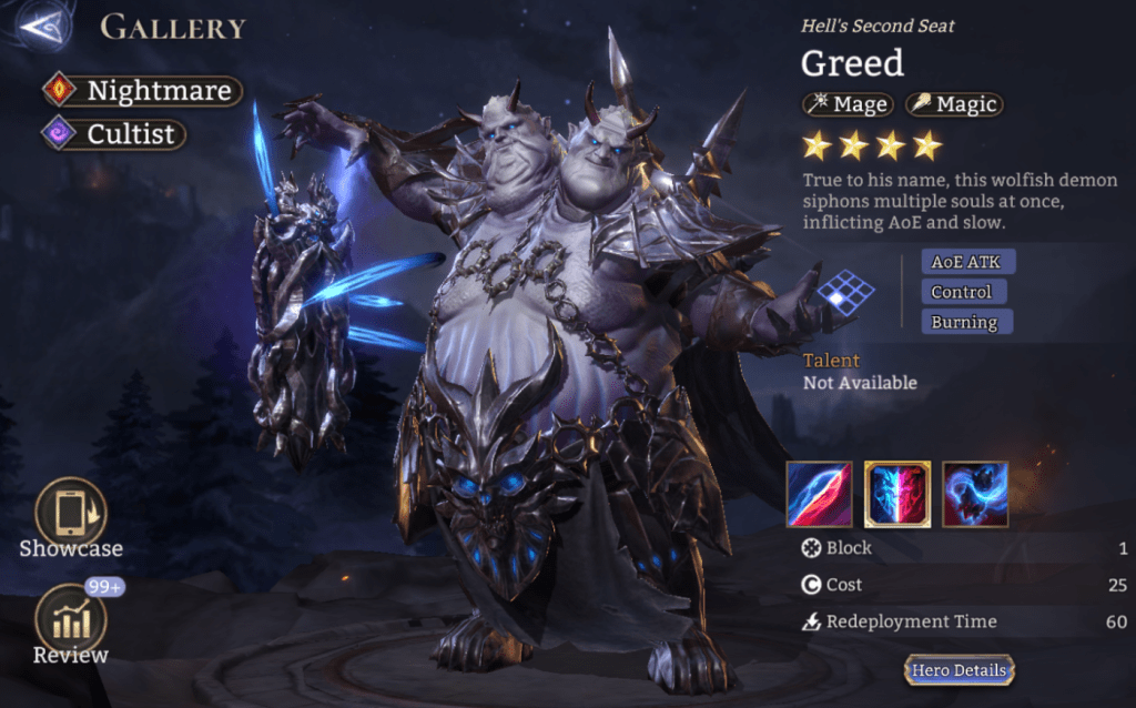 Nightmare, Cultist, Greed, Mage, Magic, AoE ATK, Control, M. Res Reduction, Slow,