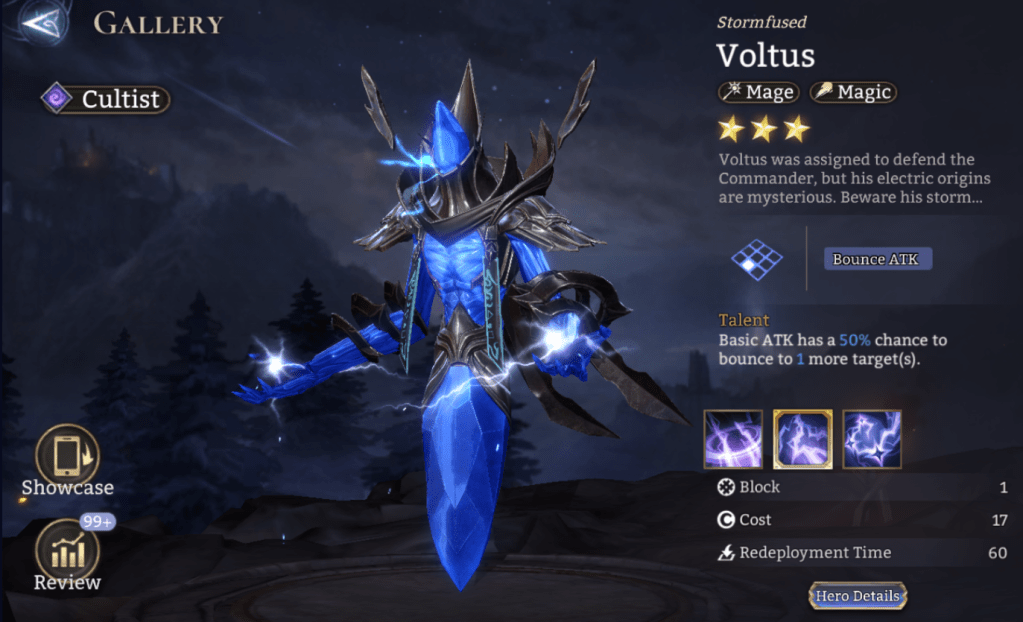 Cultist, Voltus, Mage Mage, Bounce ATK, 3*,