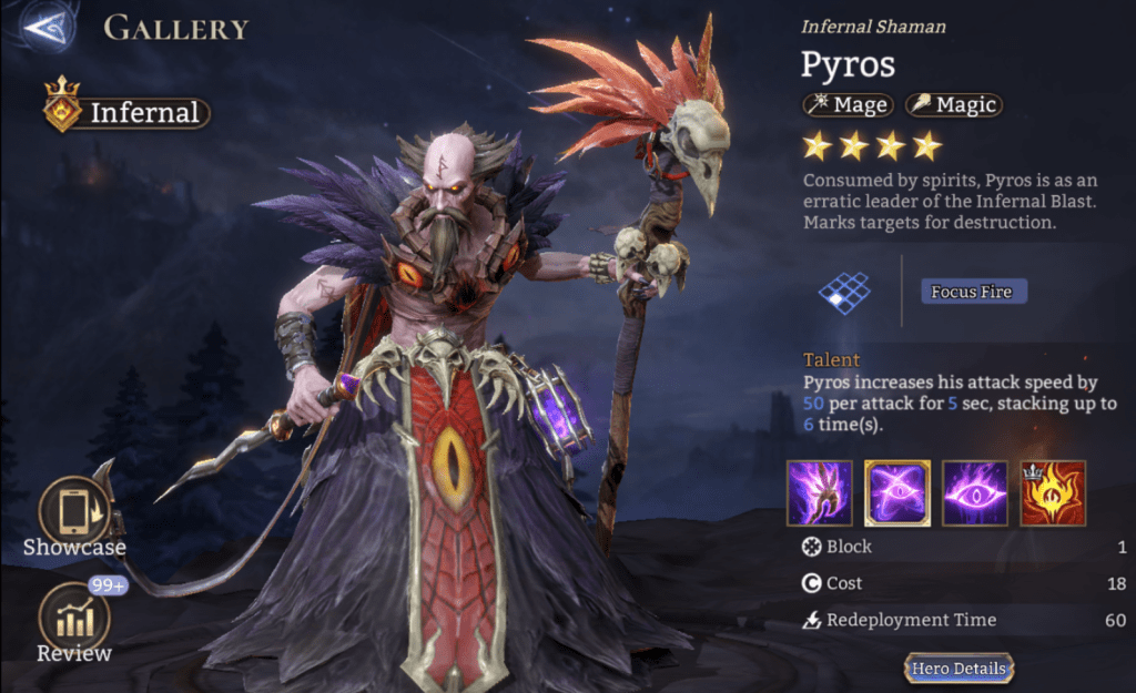 Infernal, Pyros, mage Magic, Focus Fire, Lord Skill, Lord, Penetration Increase, Vulnerability (P. DMG), Vulnerability (M. DMG), Focus Fire, Epic, 