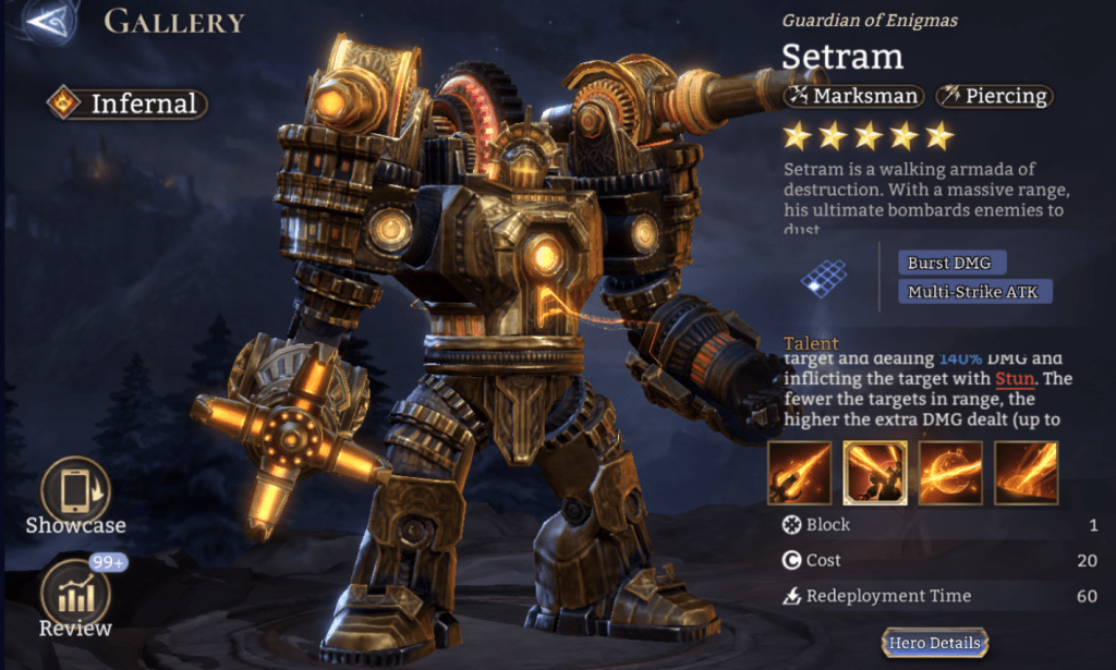 Infernal, setram, Marksman, Piercing, Burst DMG, Multi-Strike ATK, Stun, Overloaded, Legendary,