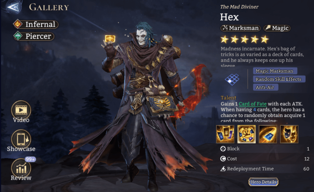 Infernal, Piercer, Hex, Marksman, Magic, Magic Marksman, Random Skill Effect, Anti-Air, Card of Fate, The Joker, The Fool, Burning, Stun, Freeze, Immobilising State, Invisibility, Legendary, 