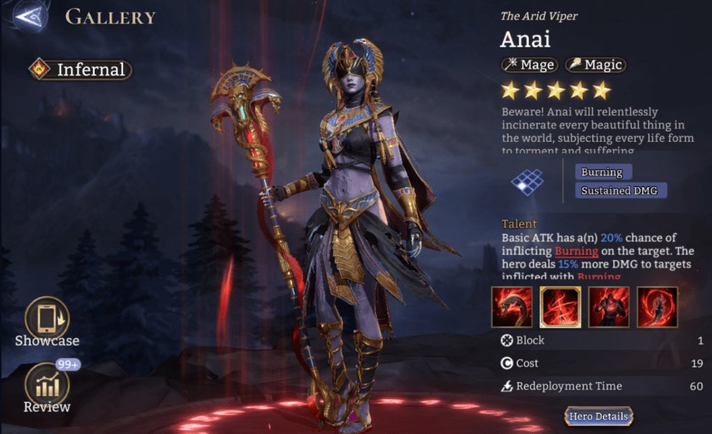 Infernal Anai, Burning Sustained DMG, Burning, Legendary, M. RES Reduction
