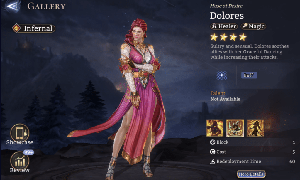 Infernal, Dolores, Healer, Magic, Buff, Inspiration, ATK-Based Healing, Epic, 