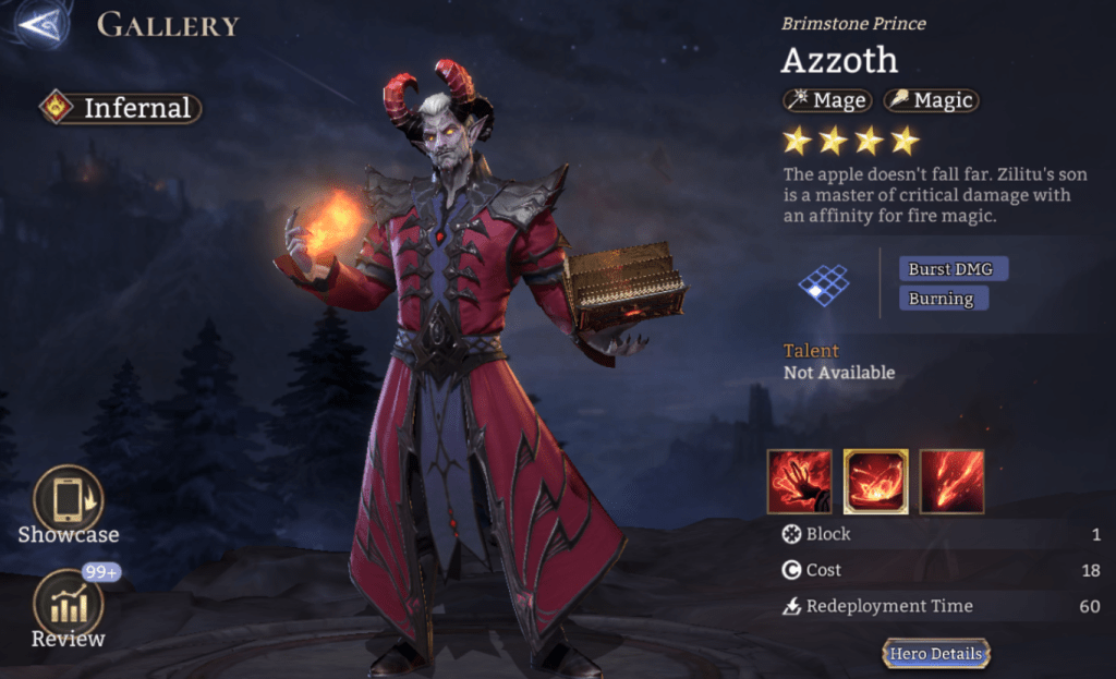 Infernal Azzoth, Mage, Magic, Burst DMG, Burning, Epic,