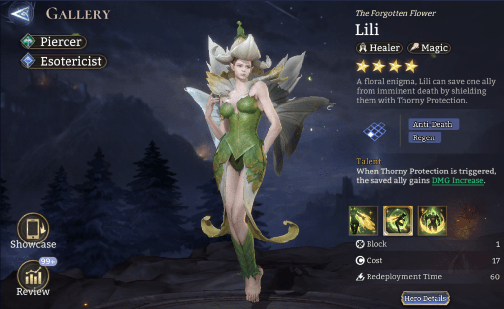Piercer, Esotericist, Lili, Healer, Magic, Anti-Death, regen, DMG Increase, ATK-Based Healing, Epic,