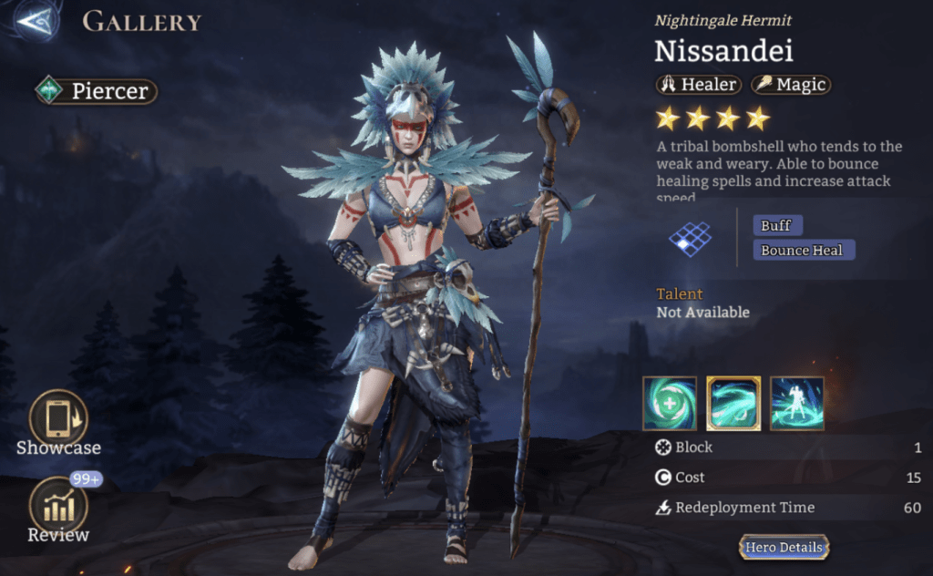 Piercer, Nissandei, Healer, Magic, Buff, Bounce Heal, ATK-Based Healing, ATK Spd Increase, Epic,