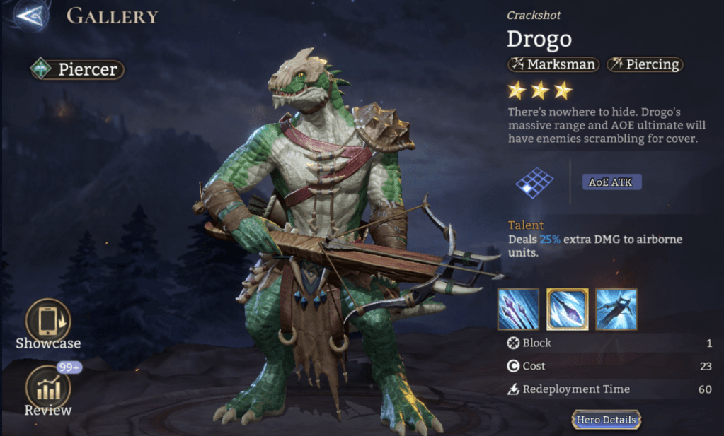Piercer, Drogo, Marksman, Piercing, AoE ATK, 3*,