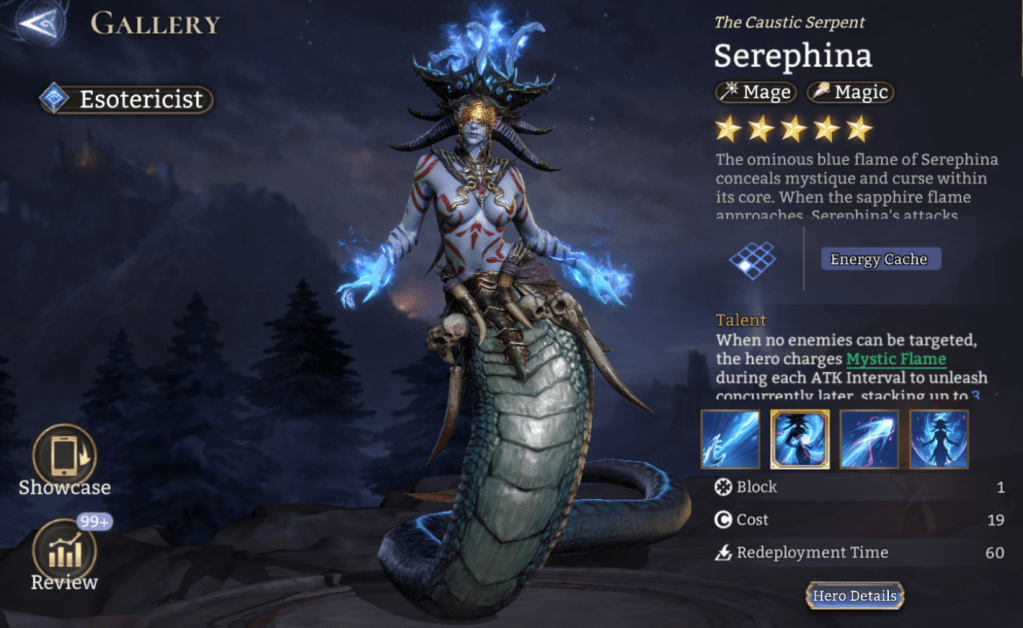 Esotericist, Serephina, Mage, Magic, Energy Cache, Mystic Flame, Curse, Legendary,