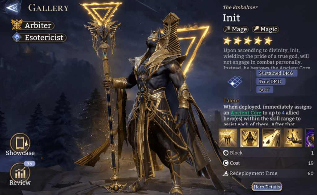 Arbiter, Esotericist, Init, Mage, Magic, Sustained DMG, True DMG, Buff, Ancient Core, Hyper-Charged State, DMG Increase, Legendary,